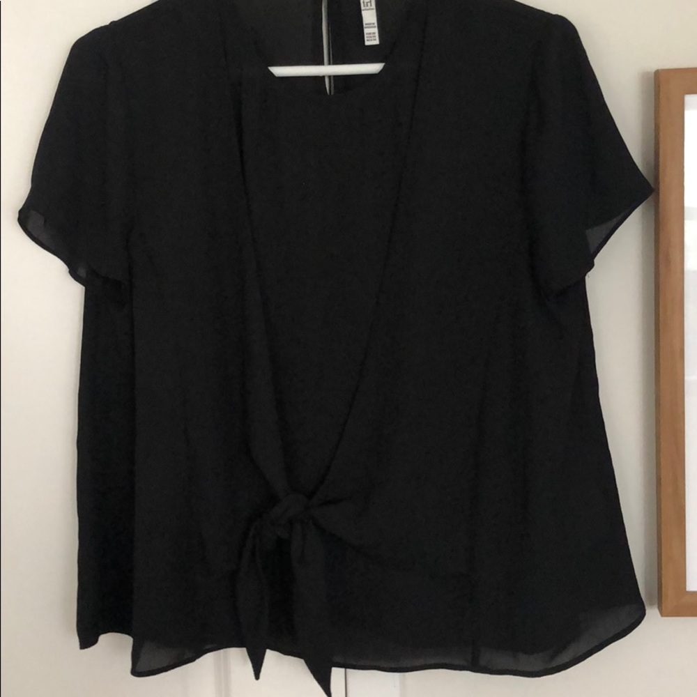 Zara Black Blouse with Front Tie, Size XS